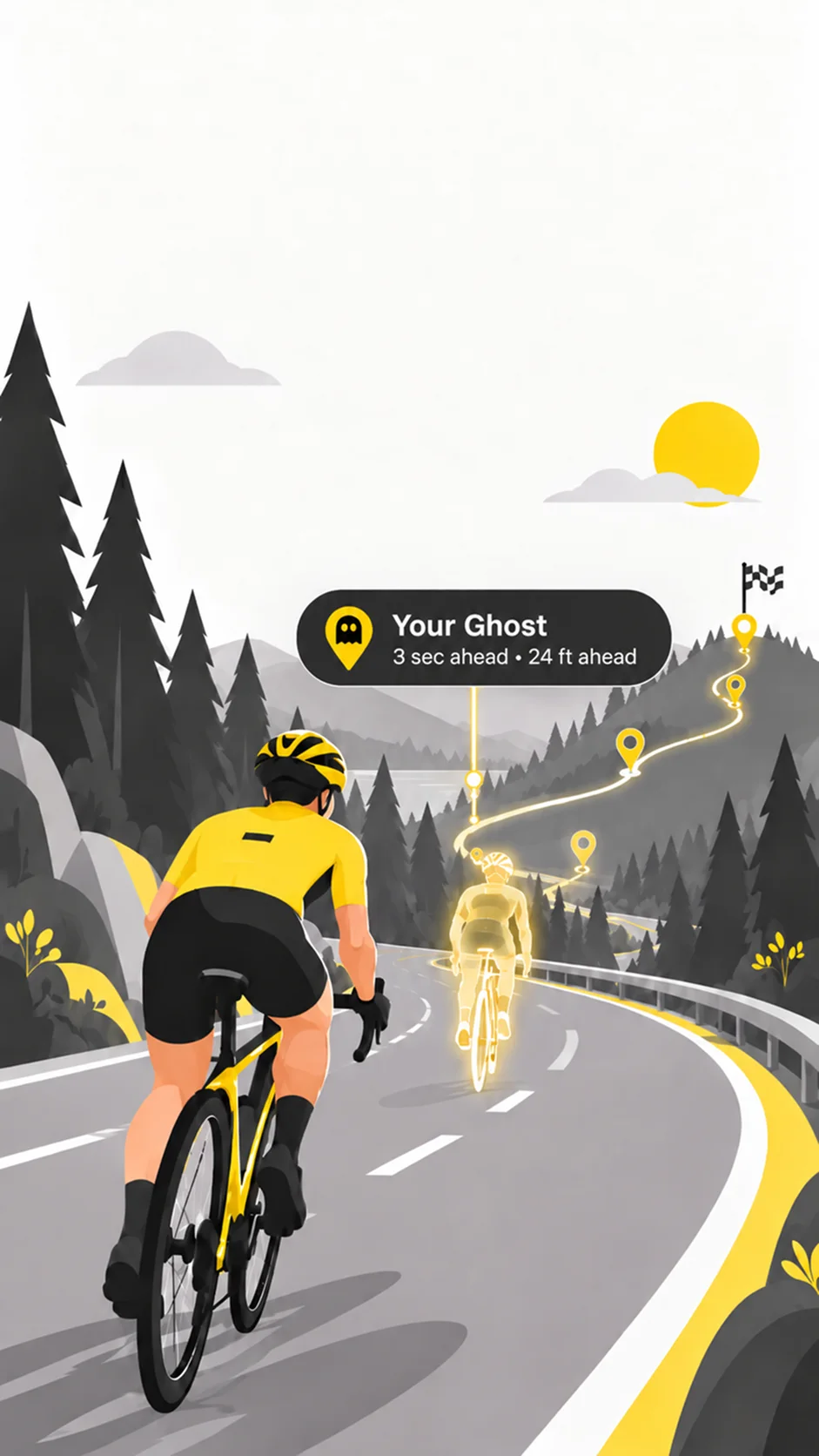 Illustration of a cyclist following a recorded effort on a road