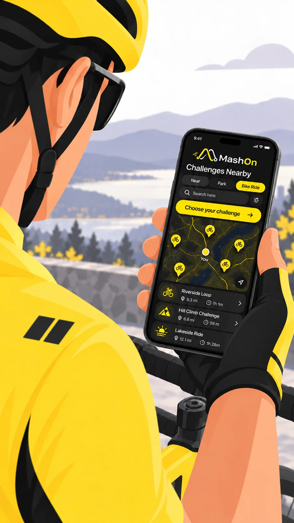 Illustration of a cyclist discovering outdoor challenges