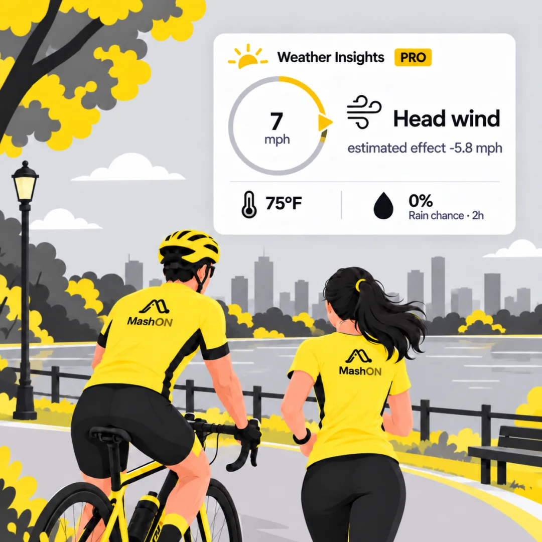 Illustration of cyclists considering weather and wind conditions