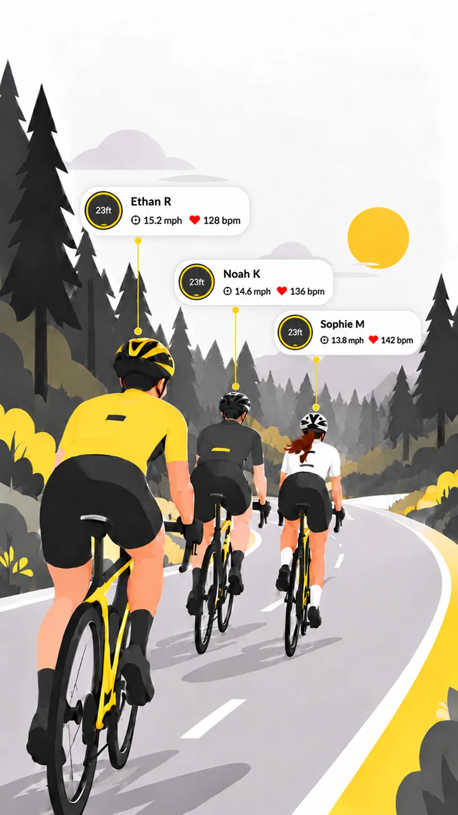 Illustration of cyclists sharing a group activity